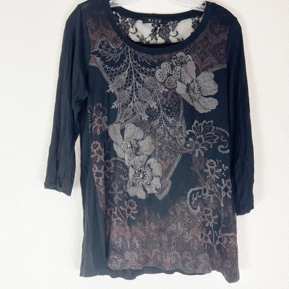 B.L.E.U. Top Womens Small Whimsigoth Rhinestone Lace Y2K Dark‎ Fairy Grunge S